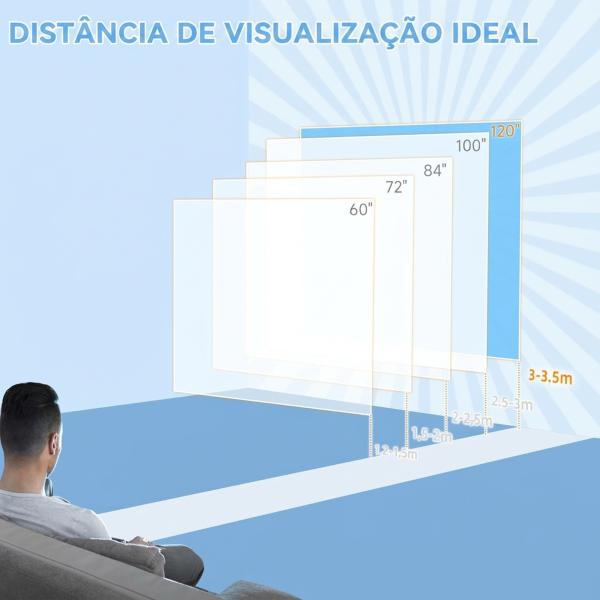 Ecrã de Projeção Elétrico 120 Polegadas com Comando à Distância 16:9 para Interior e Exterior Branco