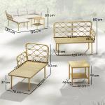 Conjunto de Jardim Exterior em Vime com 1 Sofá de Dois Lugares 1 Espreguiçadeira e 1 Mesa de Centro Madeira e Creme