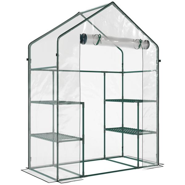 Estufa de Jardim com 4 Prateleiras Porta com Fecho de Correr para Cultivo de Plantas Flores Vegetais 142x73x195 cm Verde