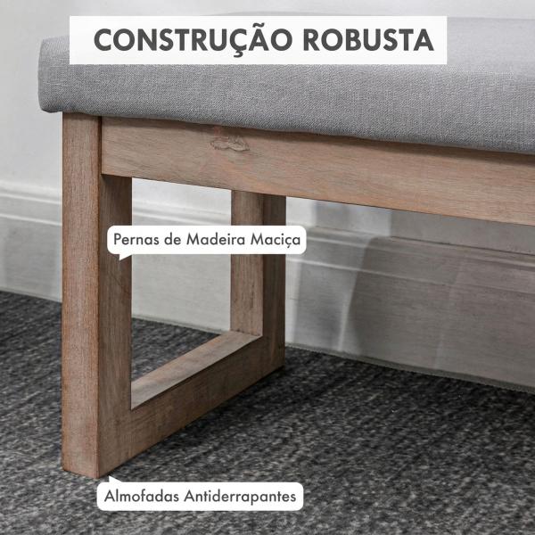 Pousa - pés para Sala de Estar, Banco Baixo Estofado em Linho Sintético com Estrutura de Madeira, Cinzento