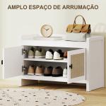 Banco Sapateira com Portas Frentes de Vime Prateleira para 8 Pares de Sapatos para Entrada Dormitório 80x35x52 cm Branco