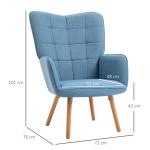 Poltrona de Sala de Estar Moderna Poltrona com Encosto Alto Apoio para os Braços Tecido de Linho e Pés de Madeira de Faia para Sala de Jantar Cozinha 71x76x101cm Azul