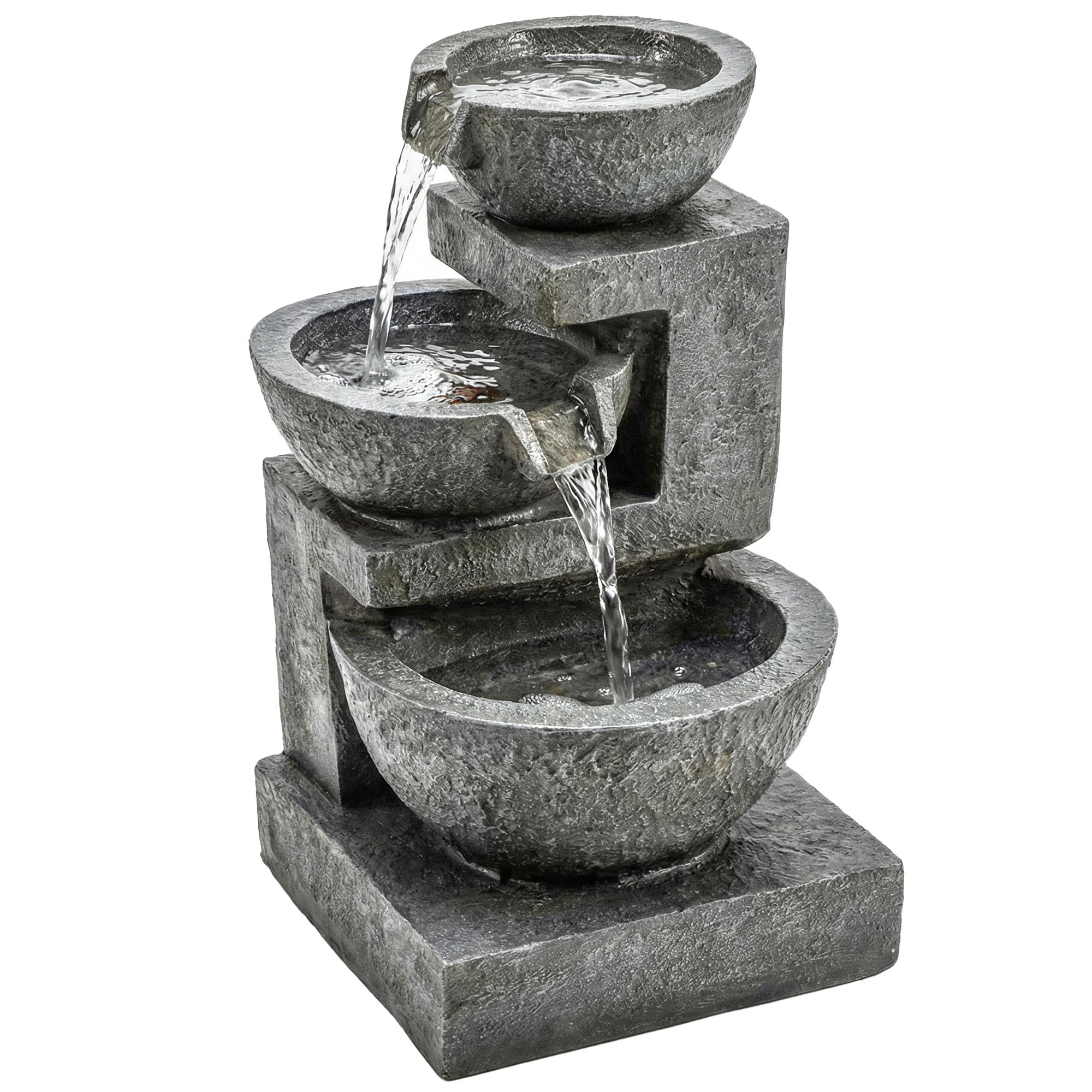 Fonte de Jardim com Iluminação LED e Bomba Cascata Decorativa de 3 Níveis 40x37x61 cm Multicolor