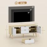 Móvel de TV Moderno para Sala com 2 Gavetas para Televisão 55 Polegadas 120x35x50 cm Branco Brilhante e Carvalho