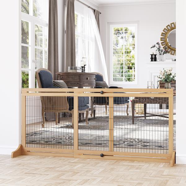 Barreira de Segurança para Cães de Madeira Extensível com Pés de Suporte Barreira de Proteção para Animais de Estimação para Portas Escada Corredor 104 - 183x36x69cm Natural