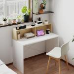 Secretária 110x50x102,6 cm Mesa de Escritório com 2 Compartimentos Abertos e Prateleira Branco e Madeira