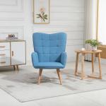 Poltrona de Sala de Estar Moderna Poltrona com Encosto Alto Apoio para os Braços Tecido de Linho e Pés de Madeira de Faia para Sala de Jantar Cozinha 71x76x101cm Azul
