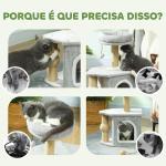 Arranhador para Gatos com Cama Caverna Plataforma Bola Suspensa e Poste de Juta 42x30x66 cm Cinza e Bege