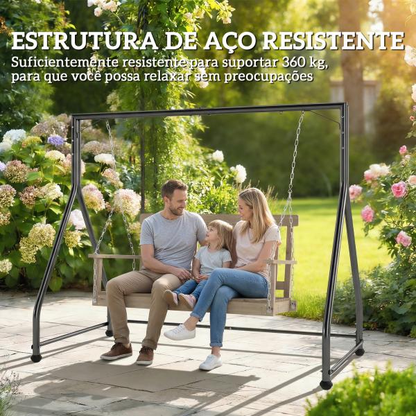 Estrutura de Balanço em Aço para 2 ou 3 Assentos Capacidade de 360 kg 210x117x175 cm Preto