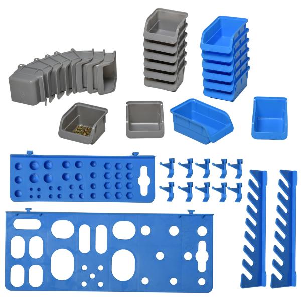 Prateleira de Parede Organizador de Ferramentas Prateleiras de Armazenamento com 28 Caixas ​54x95 cm Cinza e Azul