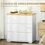 Cómoda Moderna com 3 Gavetas de Madeira para Dormitório Carga Máxima 40 kg 70x37x75 cm Branco e Madeira