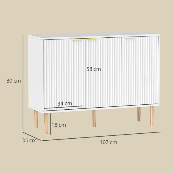 Aparador de Sala de Estar com Prateleira Ajustável Móvel para TV para Quarto Sala de Estar 107x35x80 cm Branco