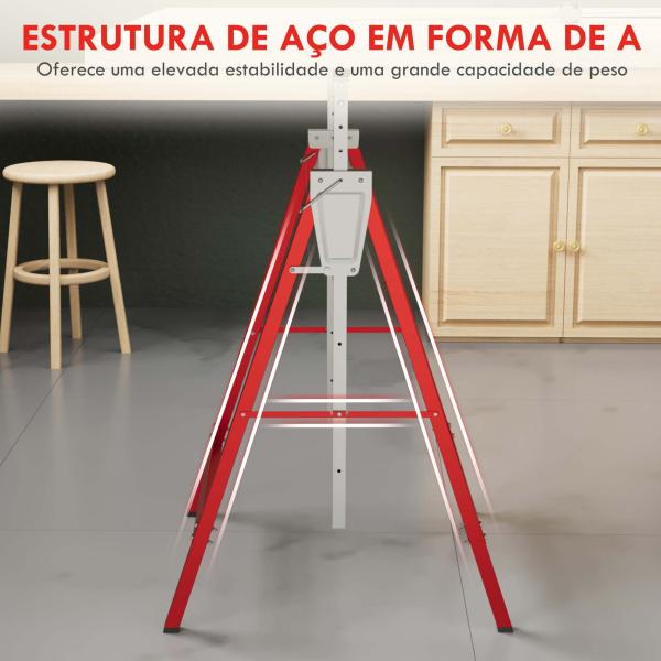 Conjunto de 2 Cavaletes Telescópicos Dobráveis com Altura Ajustável Cavaletes de Serra de Aço 68x58x80 - 130 cm Vermelho