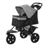 Carrinho de animais de estimação dobrável com rodas Correias de segurança e cesto de armazenamento 109,5x57,5x106,5 cm Cinza e preto