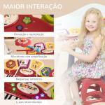 Piano Eletrónico para Crianças com 32 Teclas Microfone Banco Luzes 19 Músicas e Bateria 74x32,2x71 cm Multicor