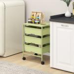 Carrinho Auxiliar com Rodas Carrinho de Cozinha de 3 Níveis com 3 Cestos e Estrutura de Aço 40,8x33,5x60,5 cm Verde
