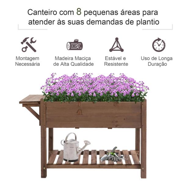 Horta Vertical com Prateleira Horta Elevada de Madeira Maciça para Cultivo de Flores Verduras Ervas 123x54x74cm Marrom