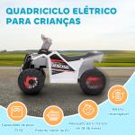 Quadriciclo Elétrico para Crianças Veículo Elétrico a Bateria de 6V com Velocidade de 2,5 km/h 70x41,5x48,5 cm Branco