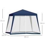 Tenda de Jardim 3x3m Tenda com 4 Partes Laterais Rede Mosquiteira com Zíper Proteção UV para Patio Azul