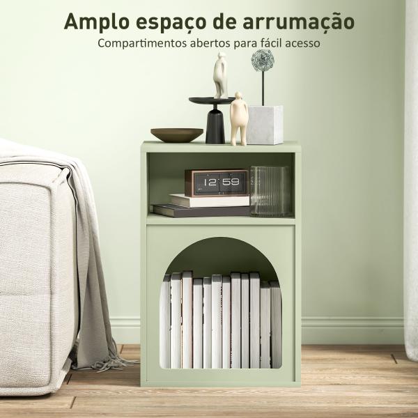 Mesa de Cabeceira Moderna Mesa de Cabeceira Estreita com 2 Compartimentos Abertos Desenho em Forma de Arco 40x30x60 cm Verde