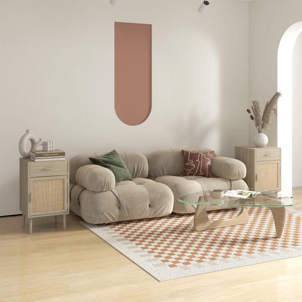 Conjunto de 2 Mesas de Cabeceira com Gaveta de Vime e Prateleira Ajustável para Quarto Sala 40x40x68,5 cm Carvalho