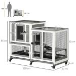 Coelheira de Madeira Interior Gaiola para Coelhos de 2 Níveis com Rodas 2 Rampas 3 Bandejas Amovíveis 110x50x86 cm Cinza