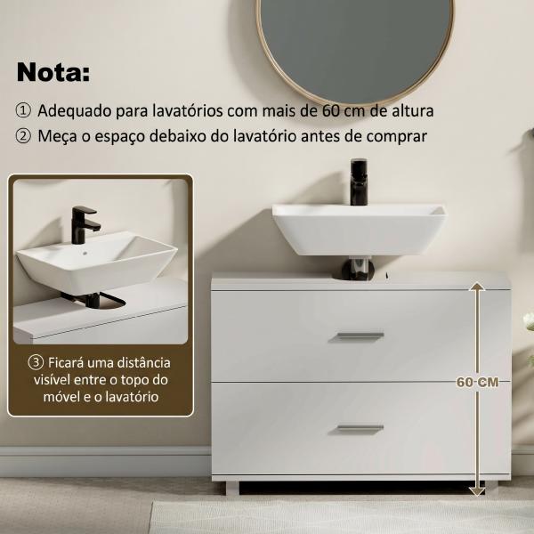 Móvel para Lavatório Pousar com 2 Gavetas para Lavatório sem Pedestal 80x30x60 cm Branco