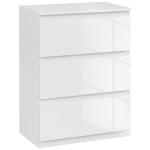 Cómoda com 3 Gavetas de Madeira Cómoda de Dormitório Cómoda Branca Estilo Moderno 55x34x75 cm Branco Brilhante