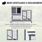 Coelheira de Madeira Interior com Rodas Gaiola para Coelhos Animais Pequenos de 2 Pisos com Zona Aberta Rampa e 2 Bandejas Removíveis 110x50x86cm Cinza