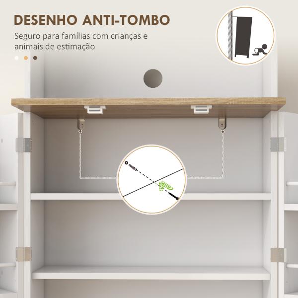 Armário de Cozinha Armário Alto de Cozinha com 3 Portas Prateleiras Ajustáveis e Prateleiras na Porta 60x35x169 cm Branco