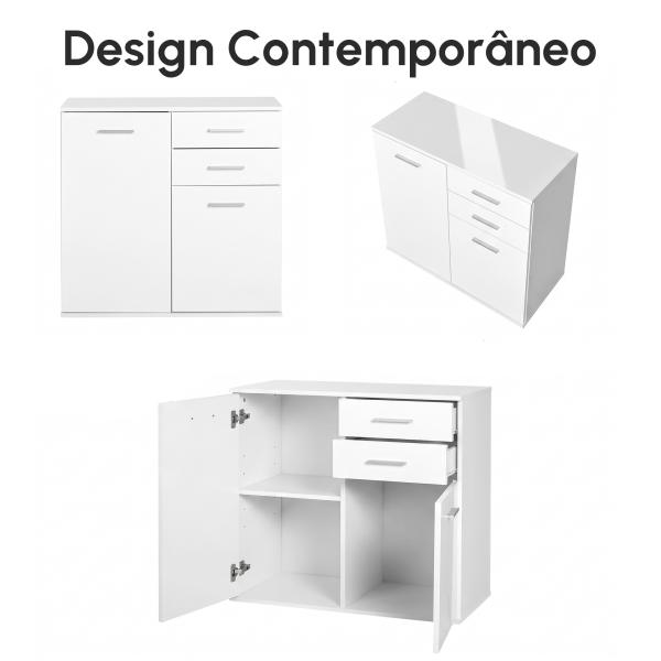 Armário Aparador Multiuso com Portas e Gavetas Amplo Espaço de Armazenamento para Sala de Estar 71x35x76cm Branco