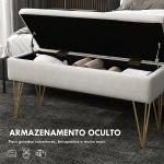 Banco para Pé de Cama Estofado em Tecido Sintético com Pernas de Aço e Assento Acolchoado 100x40x49 cm Creme