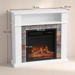 Lareira Elétrica Decorativa 1800 W com Prateleira Efeito de Chama 5 Níveis de Brilho Termóstato Temporizador e Comando Branco