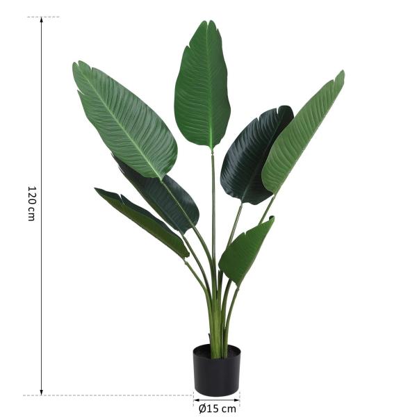 Planta Artificial de Decoração Planta Palmeira Artificial com Vaso 7 Folhas para Exterior e Interior Ø15x120cm Verde