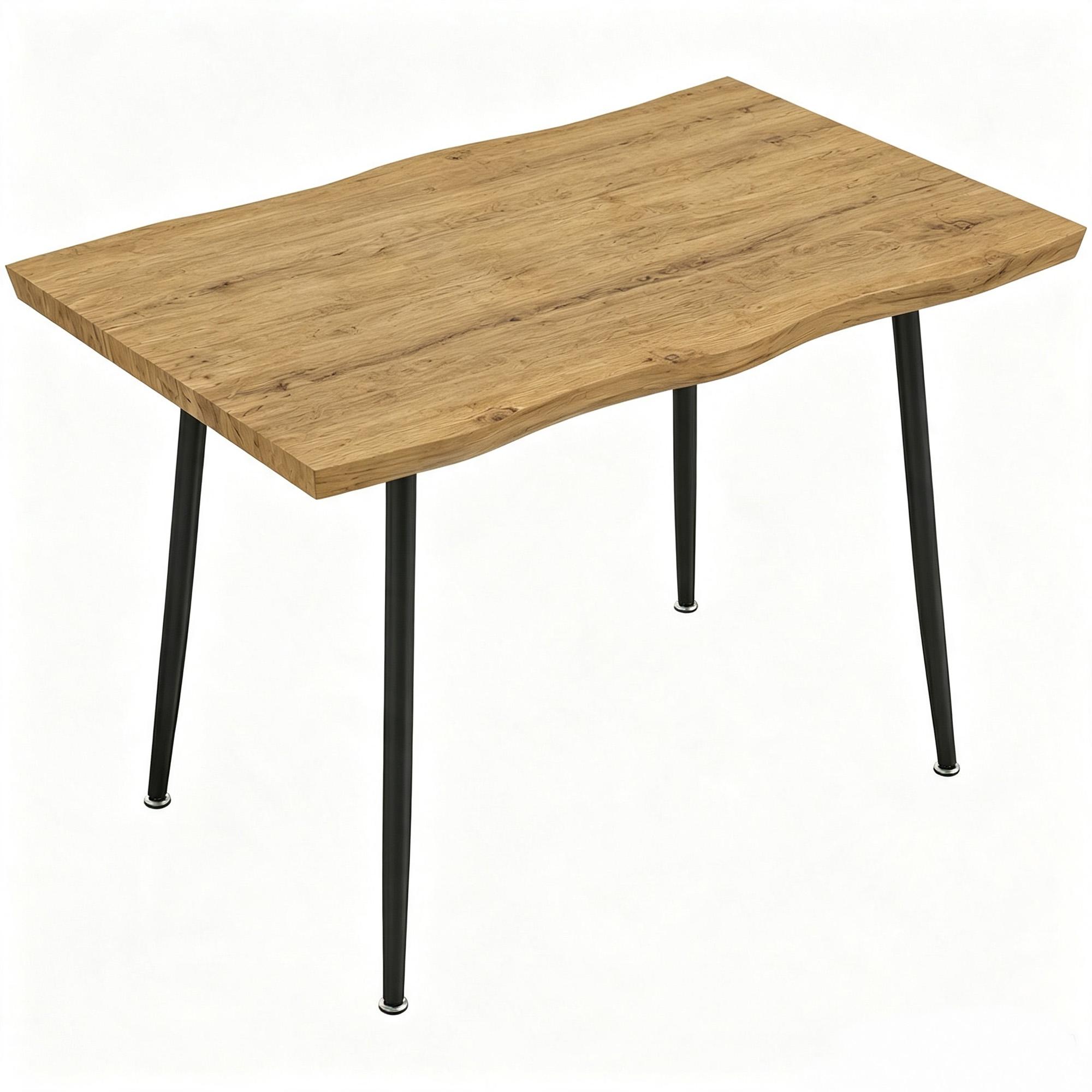 Mesa de Jantar Nórdica para 4 Pessoas, Tampo Espesso e Bordos Curvos, 110x70x75 cm, Carvalho