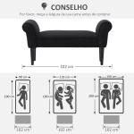 Banco de Pé de Cama Estofado em Linho Sintético com Pés de Madeira Braços e Assento Acolchoado Cinzento Escuro