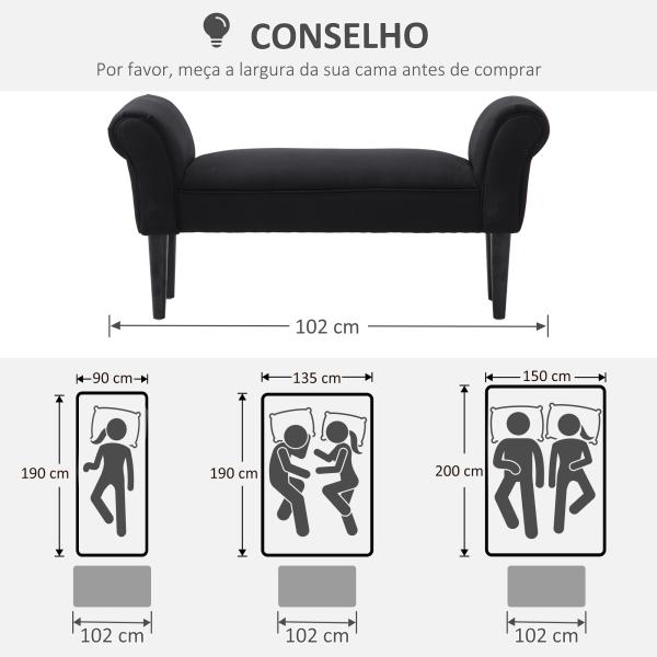 Banco de Pé de Cama Estofado em Linho Sintético com Pés de Madeira Braços e Assento Acolchoado Cinzento Escuro