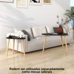 Conjunto de 2 Mesas Auxiliares com Pés de Madeira Mesas de Café 59,5x39,5x45 cm e 44,5x28,5x40 cm Preto