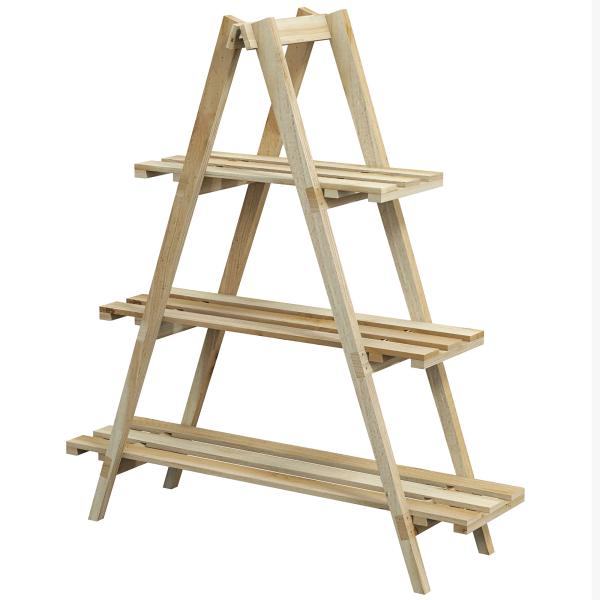 Suporte de Madeira para Plantas Dobrável de 3 Níveis com Estrutura em Forma de A para Jardim Pátio 100x36x112 cm Natural