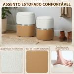Conjunto de 2 Puffs de Armazenamento Estofados em Chenille e PU Assento Acolchoado para Entrada Quarto ou Sala Castanho e Creme