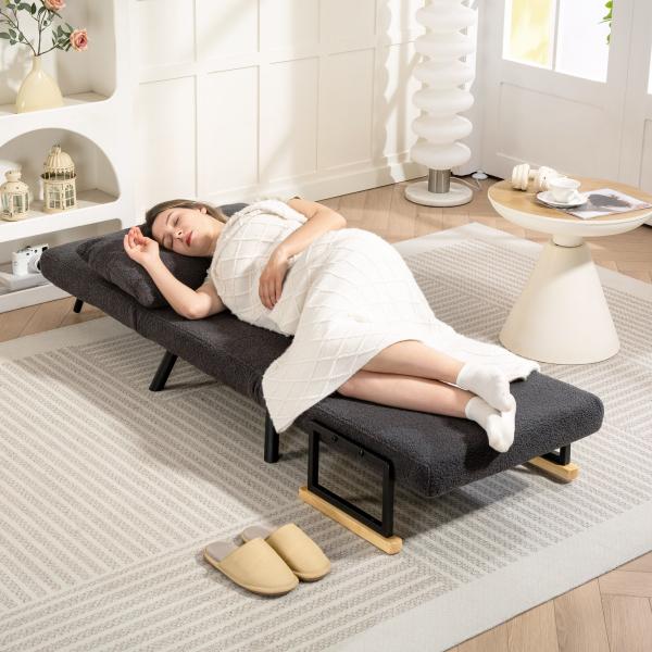 Poltrona Convertível em Cama Poltrona 3 em 1 Convertível em Cama com Encosto Ajustável em 5 Níveis 63x73x81 cm Cinza