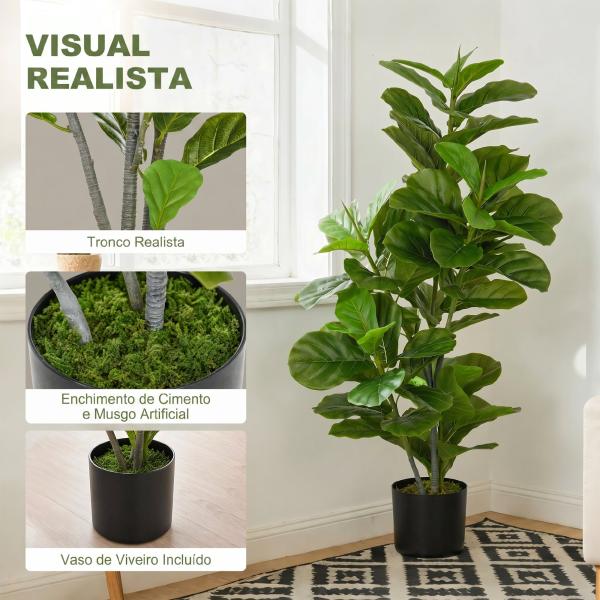 Planta Artificial Ficus 110 cm Planta Artificial com 90 Folhas Musgo e Vaso Planta Artificial Decorativa para Interior e Exterior Verde