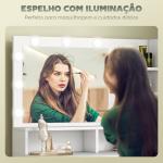 Toucador de Maquilhagem com Luz e Banco Mesa de Maquilhagem com 2 Gavetas e Prateleiras Estilo Moderno para Quarto Branco