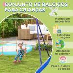 Conjunto de Baloiço para Crianças com 2 Assentos Resistente aos Raios UV e Suporte de Metal 269x160x180 cm Multicor