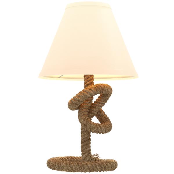 Candeeiro de Mesa LED com Base de Metal Corda de Linho e Ecrã de Tecido Suporte para Lâmpada E27 Ø28x45,5 cm Marrom Bege