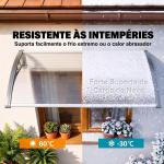 Marquise de Proteção 110x60cm Marquise Exterior para Portas e Janelas contra o Sol e Chuva com Suporte de PP Policarbonato Cinza