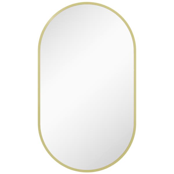 Espelho Casa de Banho Oval 40x3x70 cm Espelho Decorativo de Parede com Estrutura de Liga de Alumínio Horizontal ou Vertical Dourado