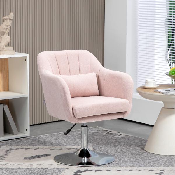 Cadeirão Giratório 360° para Sala de Estar com Altura Ajustável, Encosto Envolvente, Apoios de Braços e Almofada, 60x60x79 - 91 cm, Rosa