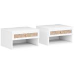 Conjunto de 2 Mesas de Cabeceiras Suspensas com Compartimento Aberto e Gaveta com Frente em Vime 40x34x23 cm Branco