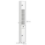 Coluna Casa de Banho Moderna com 1 Gaveta 5 Prateleiras Ajustáveis e 2 Armários 20x20x180 cm Branco